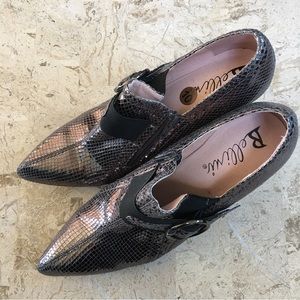Bellini Elegant Ankle Booties Pointed Tow High Heel Metallic Snakeskin Size 10 M